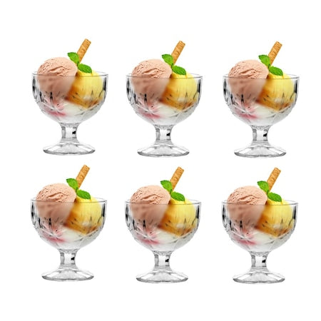Set 6 cupe inghetata, cu picior, sticla, 300 ml