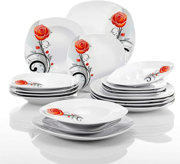 Serviciu de masa portelan pentru 6 persoane Art Craft 18 piese, trandafir portocaliu, 3141