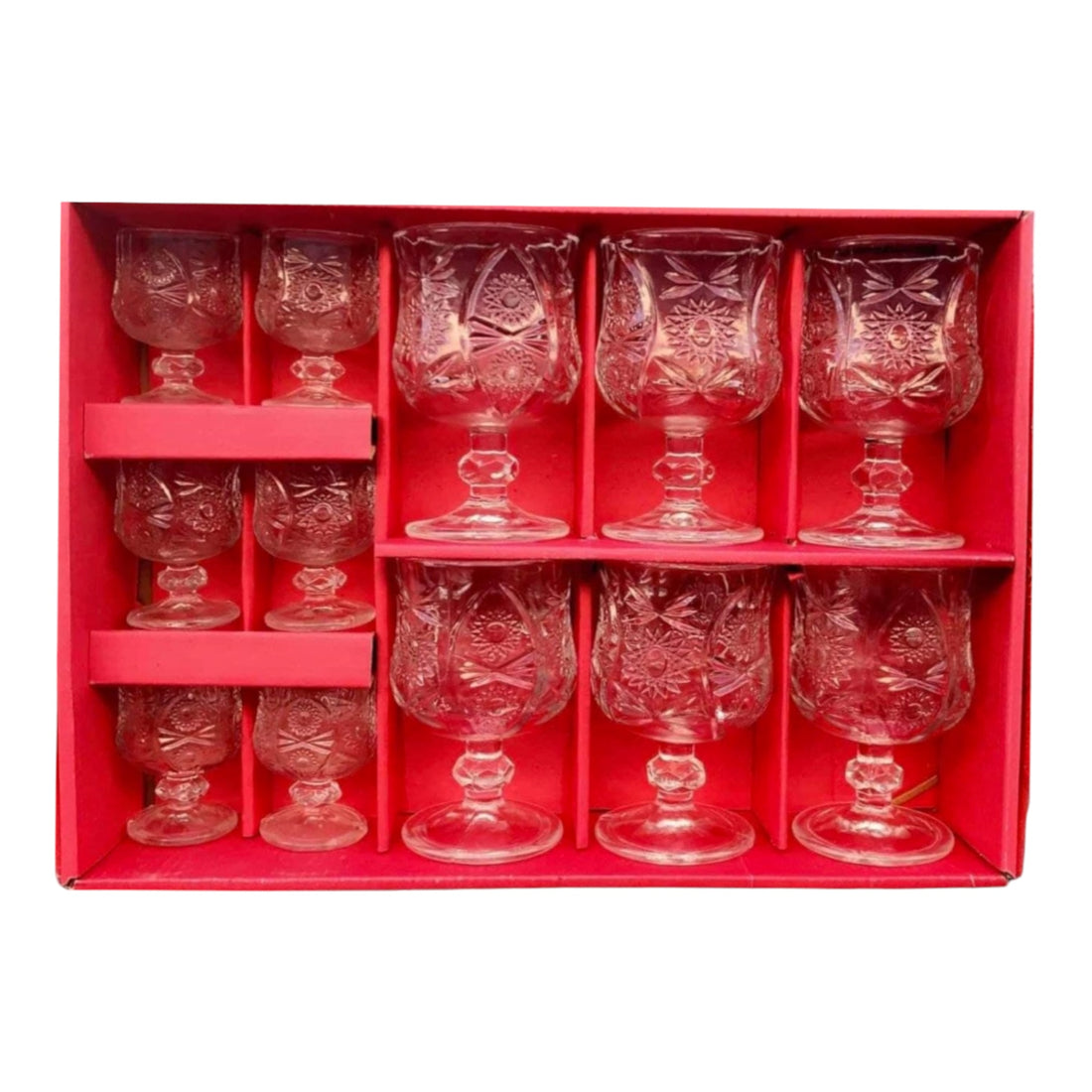 Set 12 pahare cu picior din sticla transparenta 150ml si 50ml