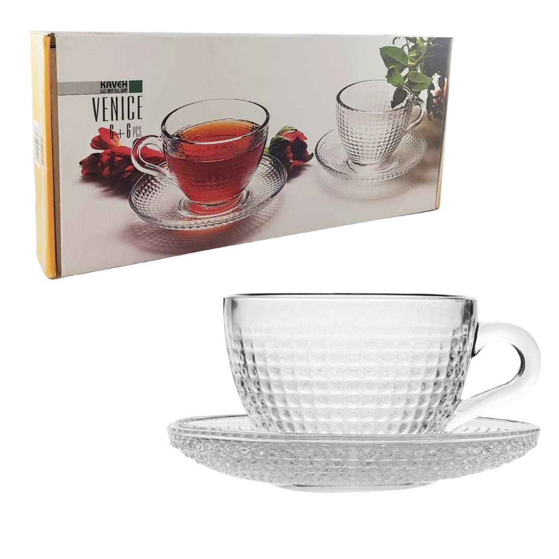 Set 6 cești cafea ceai  Sticlă Transparentă cu Farfurii 190 ml Venice | Eleganță și Stil pentru Momentele Tale de Răsfăț