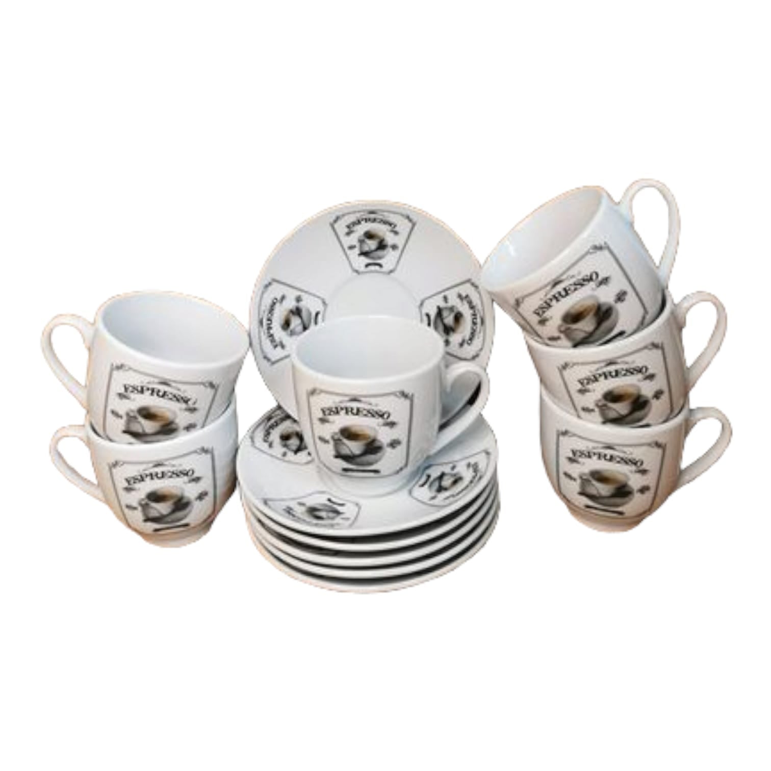 Set de 6 cesti pentru cafea sau ceai, 170 ml, cu 6 farfurioare, Malooki05 MM 896