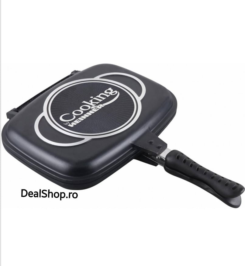 Tigaie dubleta Grill aluminiu turnat Heinner 32 cm Dark Line, Negru
