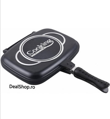 Tigaie dubleta Grill aluminiu turnat Heinner 32 cm Dark Line, Negru