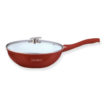 Tigaie Wok Royalty Line, 30cm cu capac sticla, rosu